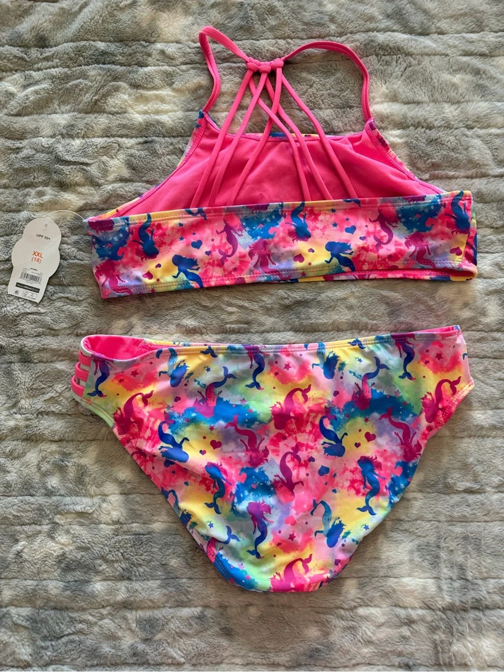 Wonder Nation Girls' Pink Multi Mermaid Print Two-Piece Swimsuit Size 18 XXL